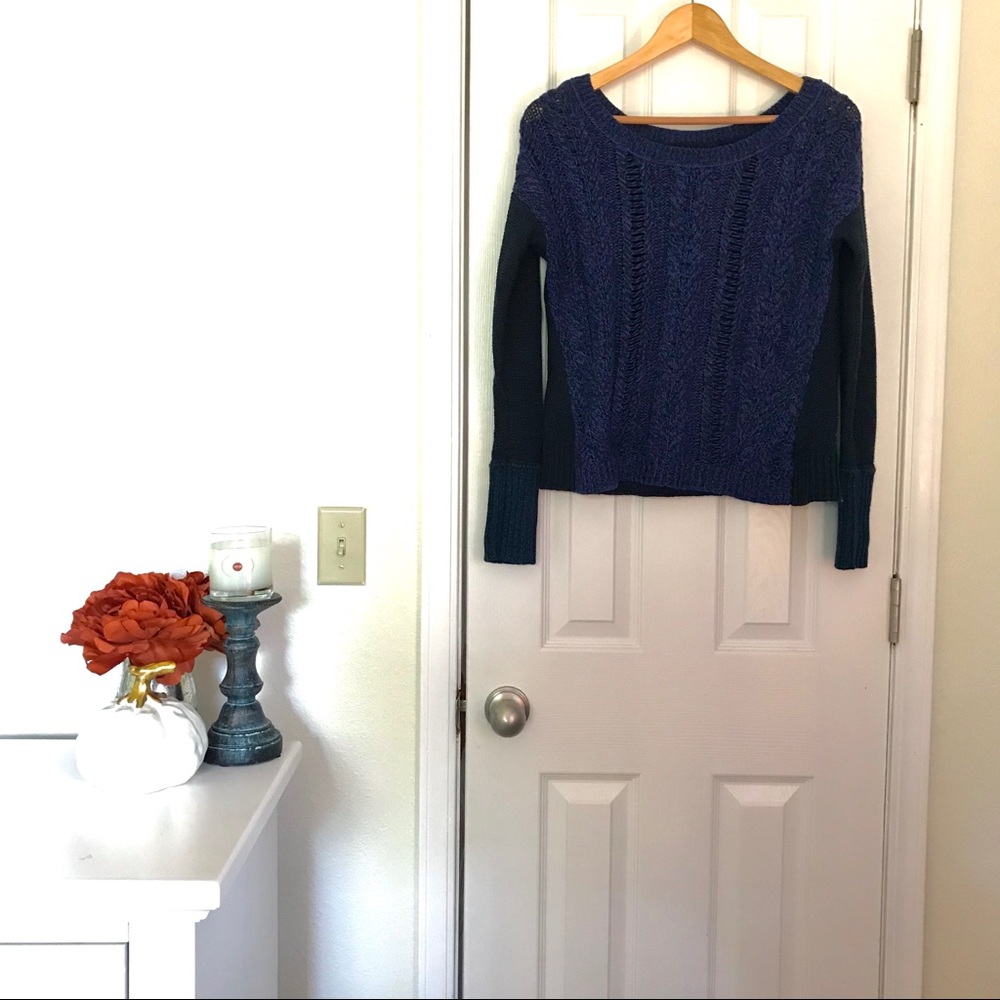Cobalt blue cable knit sweater
